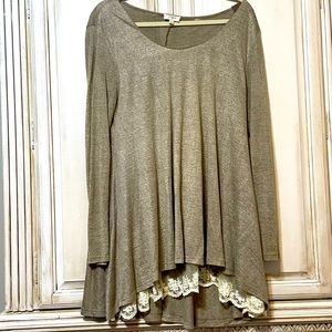 Umgee Long Sleeve Sweater White Lace Trim large